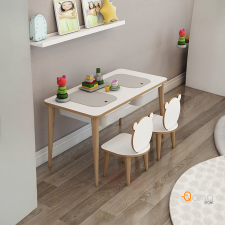 طاولة دراسة مع كرسيين وجاروين مخفيين <br> <span class='text-color-warm'>سيتوفر قريباً</span>